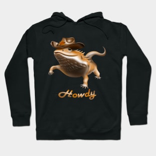 Bearded dragon wearing a cowboy hat, saying howdy cartoon Hoodie